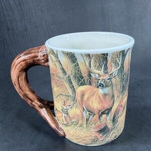 Wild Wings Rustic Retreat Whitetail Deer Mug Rosemary Millette Antler Handle2007